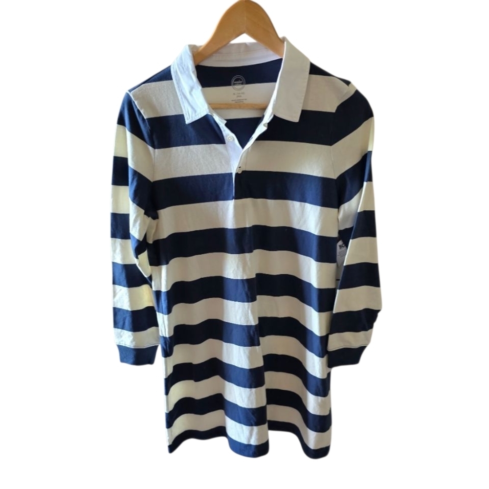 Wonder Nation Striped Navy and White Girls Polo Dress Size XL Nautical Patriotic